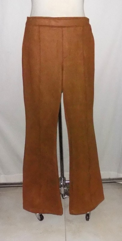 SPANX Faux Suede Flare Pants High-Rise Pull-On Pintuck Seams Caramel Brown PXL