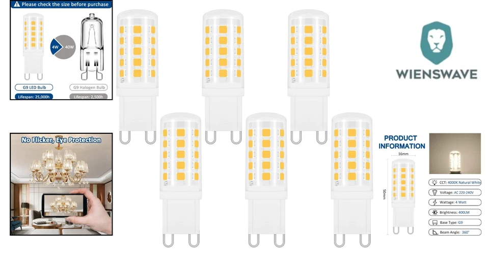 G9 LED 4W Neutralweiß 4000K, 400LM, AC 230V, G9 33W 40W Halogenlampe ersetzt,... - Bild 2 von 4