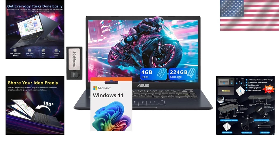 Star Black 14" FHD Laptop, 4GB RAM, 224GB Storage, Win 11 - Image 2 of 4