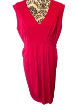  I.N. Studio Women’s Red Stretchy Sleeveless V Neck Dress w/ Pockets Size M