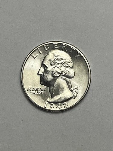 1942-P Philadelphia Washington Quarter, US 25c Silver Coin BU UNC Uncirculated