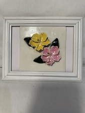 Vintage MCM Capodimonte Style 3-D Porcelain Art Flower Framed Picture Porcelain