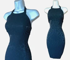 Karen Millen UK 12 Tie Halter Neck Black Jacquard Cocktail Evening Mini Dress 40