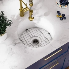 Davivy 18 Inch White Bar Sink Fireclay, 18x18 Dual-Mount White Round Bar Prep...