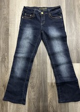 Vtg 2YK Southpole Size 5 Bootcut Dark Wash Blue Denim Jeans Studded Embroidered