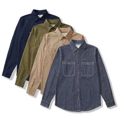 OKONKWO Herren Langarm Striped Shirts Retro Embroidery Worker Hemd Casual Shirt