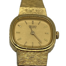 Vintage Seiko Womens Gold Tone Bracelet Watch Gold Dial Quartz 18mm 2P20-5600