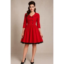 Hearts and Roses Dress Womens 8 Red Double Breasted Fit N Flare Pinup Feminine