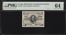 Fr.1236 5c Third Issue Fractional Currency Red Back Colby Spinner PMG 64