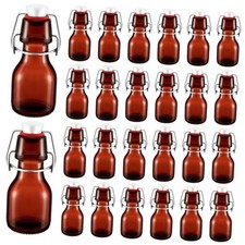 Tessco 24 Pcs Mini Swing Top Glass Bottles with Stoppers Small 2 Ounces Amber