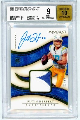 2020 Panini Immaculate Justin Herbert Rookie RC Auto Patch /99 BGS 9 True RPA