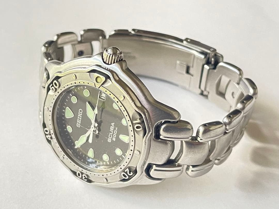 Seiko Scuba 200m 7N35-6030 Watch Quartz Black MOP Dial 1.5