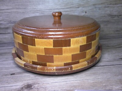 Vintage covered cake dish made of California Red wood Forrest San Francisco  Z54