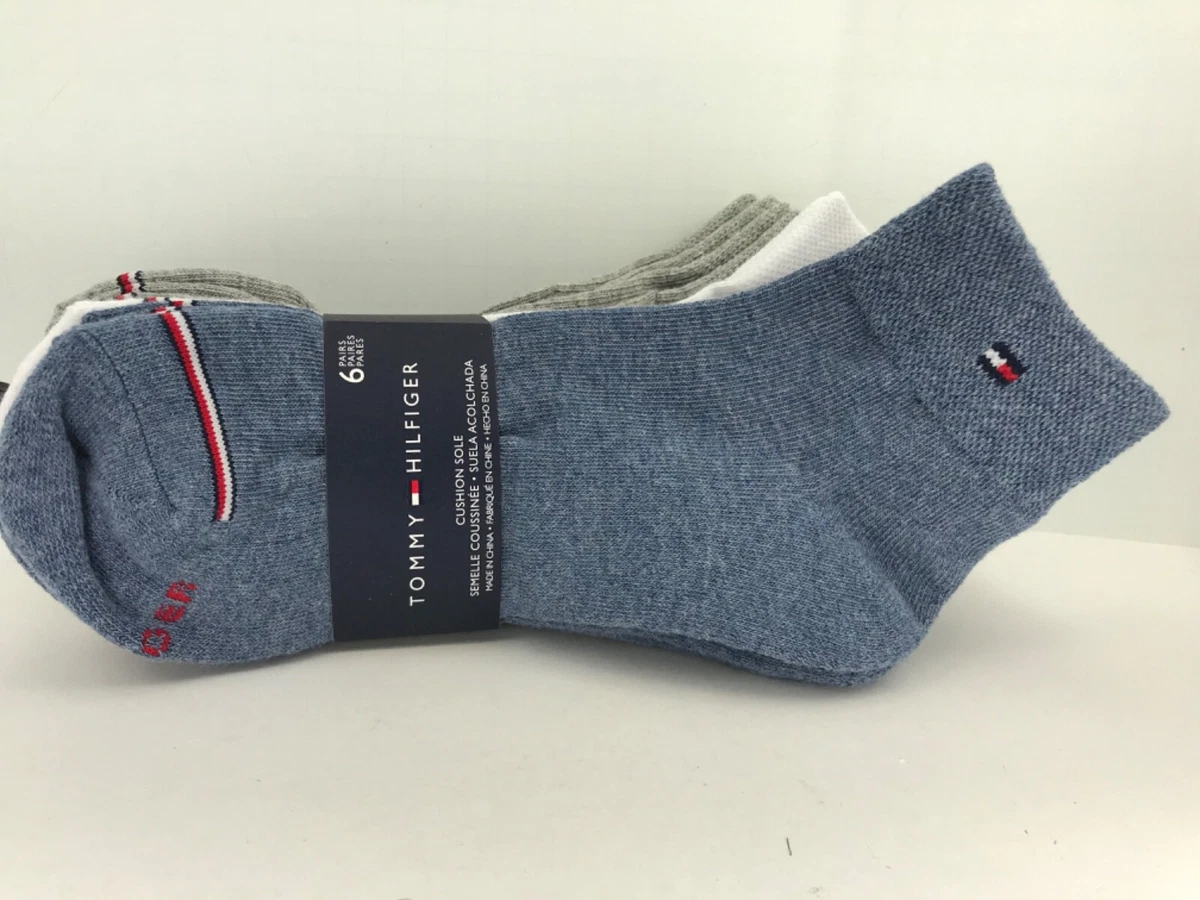 TOMMY HILFIGER Women s Socks Blue Gray White 77 COTTON 6 Pair 36 MSRP