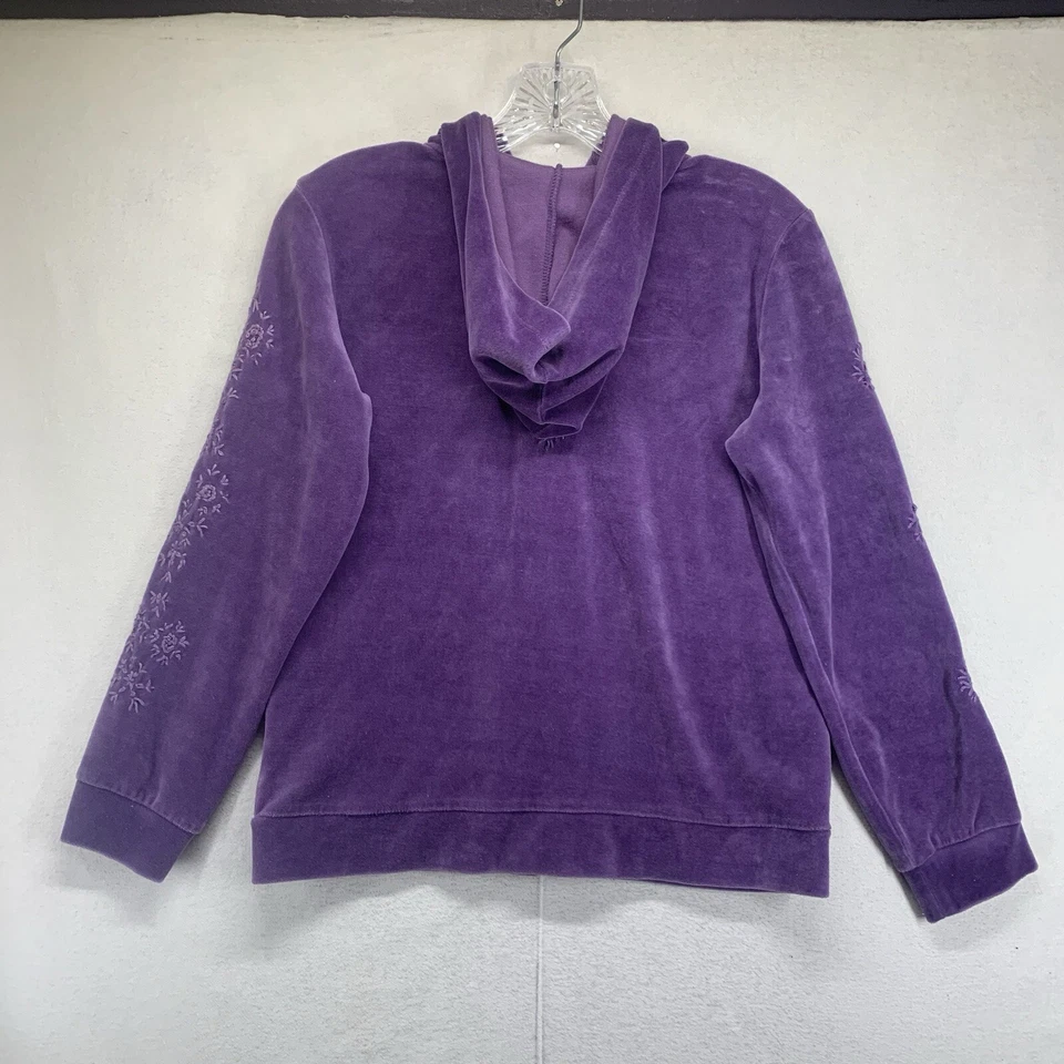 Moletom com capuz feminino roxo pequeno pequeno bordado floral estilo tecido felpudo - Imagem 3 de 4