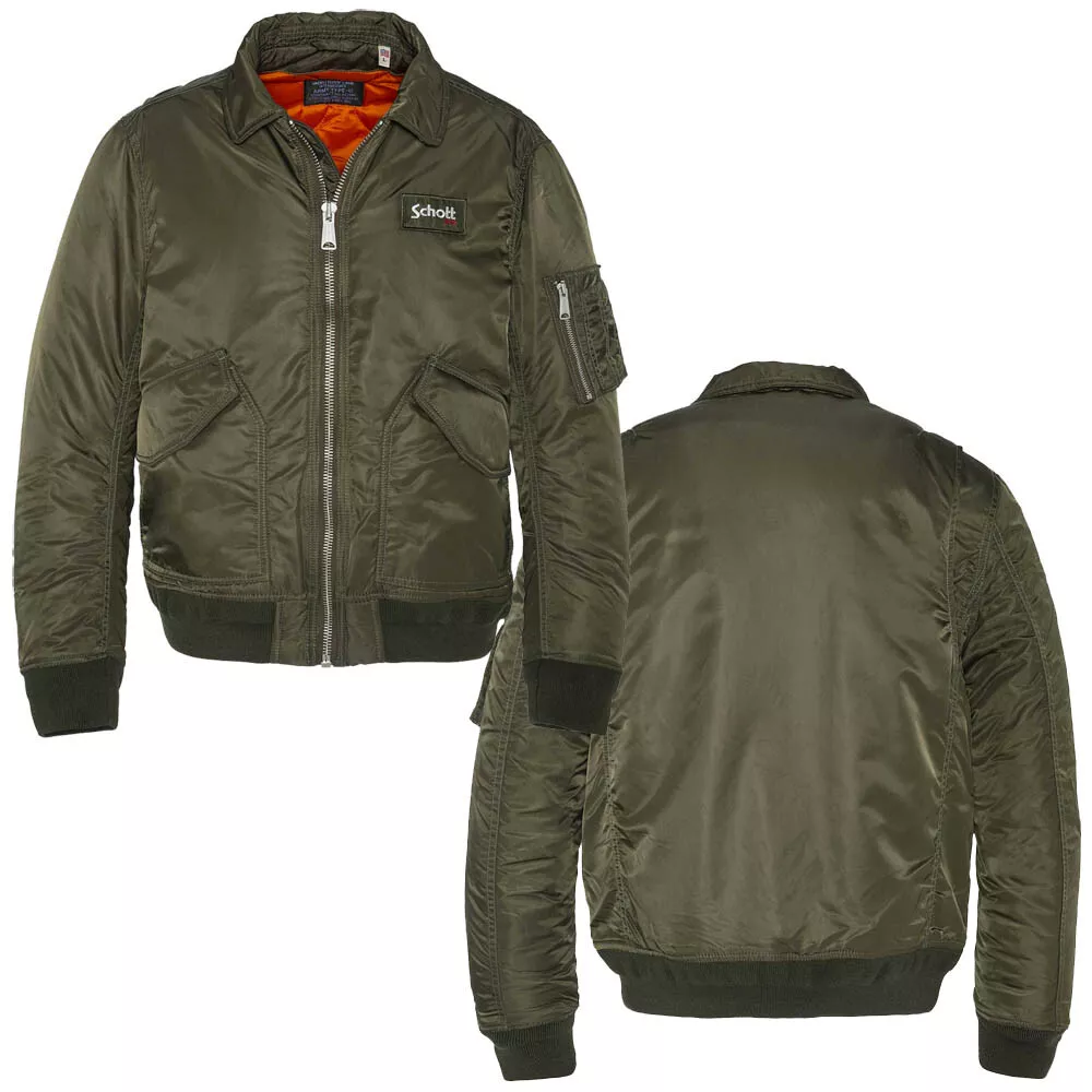 Schott 210100 Removable Badge Bomber Jacket in Army Khaki RRP 195