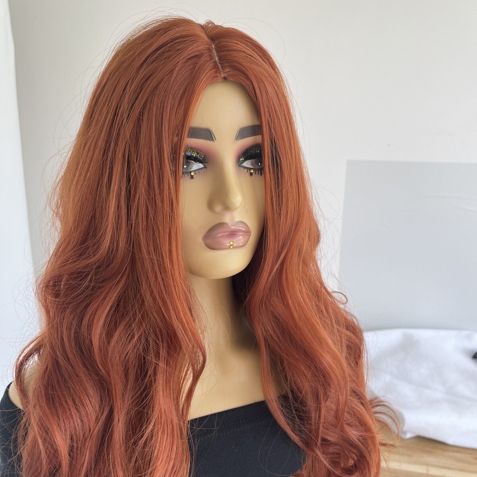 Long Wavy Halloween Soft Copper Red Heat Resistant Synthetic Hair Dress