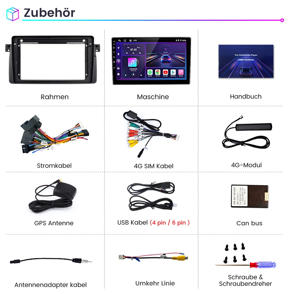 Für BMW 3er E46 1999-2005 8Kern Android14 CarPlay 4+64G 9"Autoradio GPS Navi DAB - Bild 3 von 4