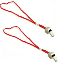 2 Metal Whistle & RED Lanyards Emergency Survival, Party's
