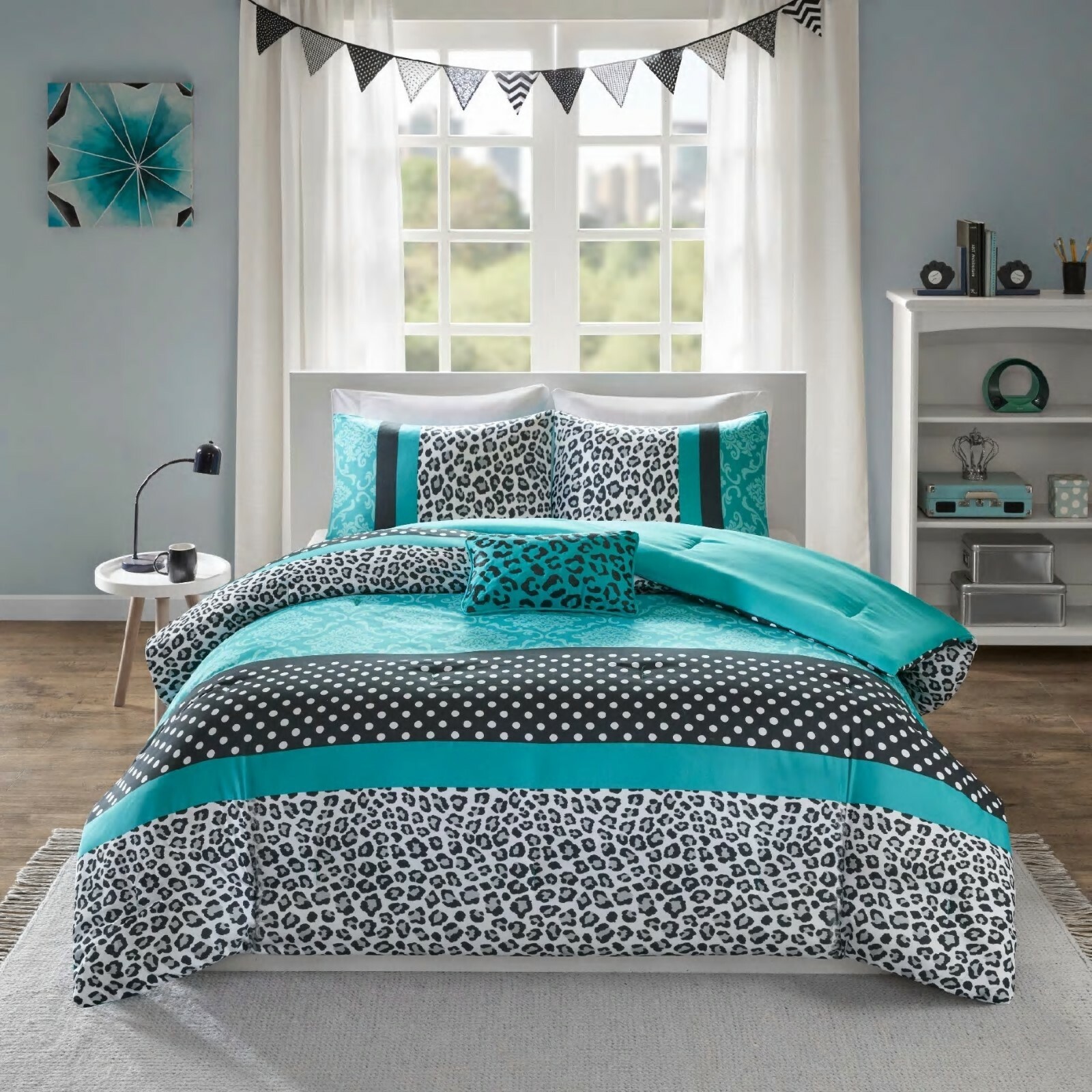 Comforter Set Twin Blue Black White Bed Cover Animal Print Polka Dot Bedding  Set - Shopping.com, image size:1600x1600
