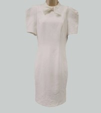 390 Black Halo Women White Booker Bow Pleated Shoulder Cutout Sheath Dress Sz 4