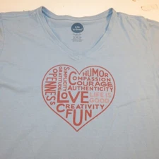 LIFE IS GOOD HEART LOVE FUN CREATIVITY T SHIRT Womens XL Blue Crusher Tee