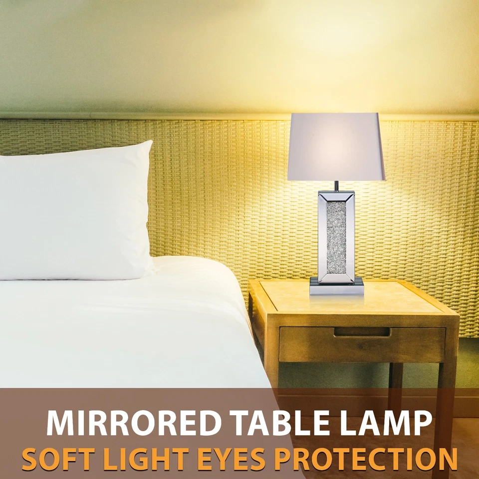 Mirrored Table Lamp Shade Crushed Diamond Crystal Shaped Crystal Sparkly Mirror - Image 2 of 4