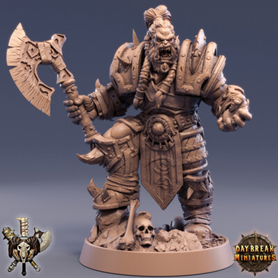 Lord Primo, Wargames Fantasy RPG DnD Ork Miniatur Ork Captain Soldat mit Axt