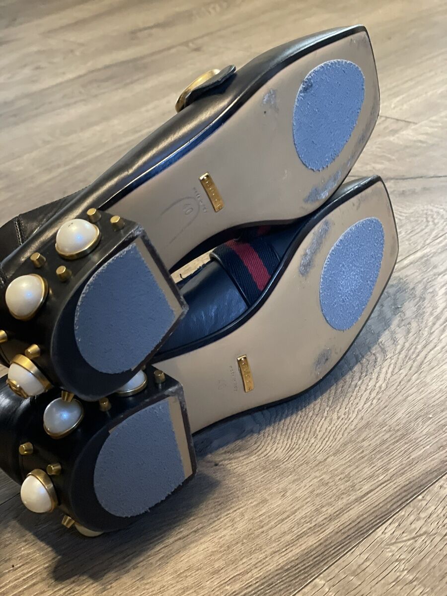 Gucci Peyton Block Low-Heel Pearl Embellished GG Loafer Gucci Peyton Block Low-Heel Pearl Embellished GG Loafer