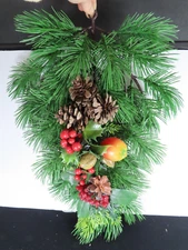 Vintage Plastic Holly Berry Pine Bough Wall Hanger Fruit Christmas 16" H B9499