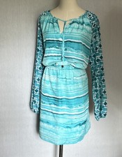 MICHAEL KORS Blouson Dress Long Sleeve Lapis Print Turquoise 8