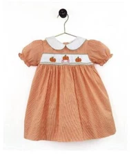 Petit Ami Orange Check Pumpkin Smocked Dress with Bloomers  12 18 24 Months