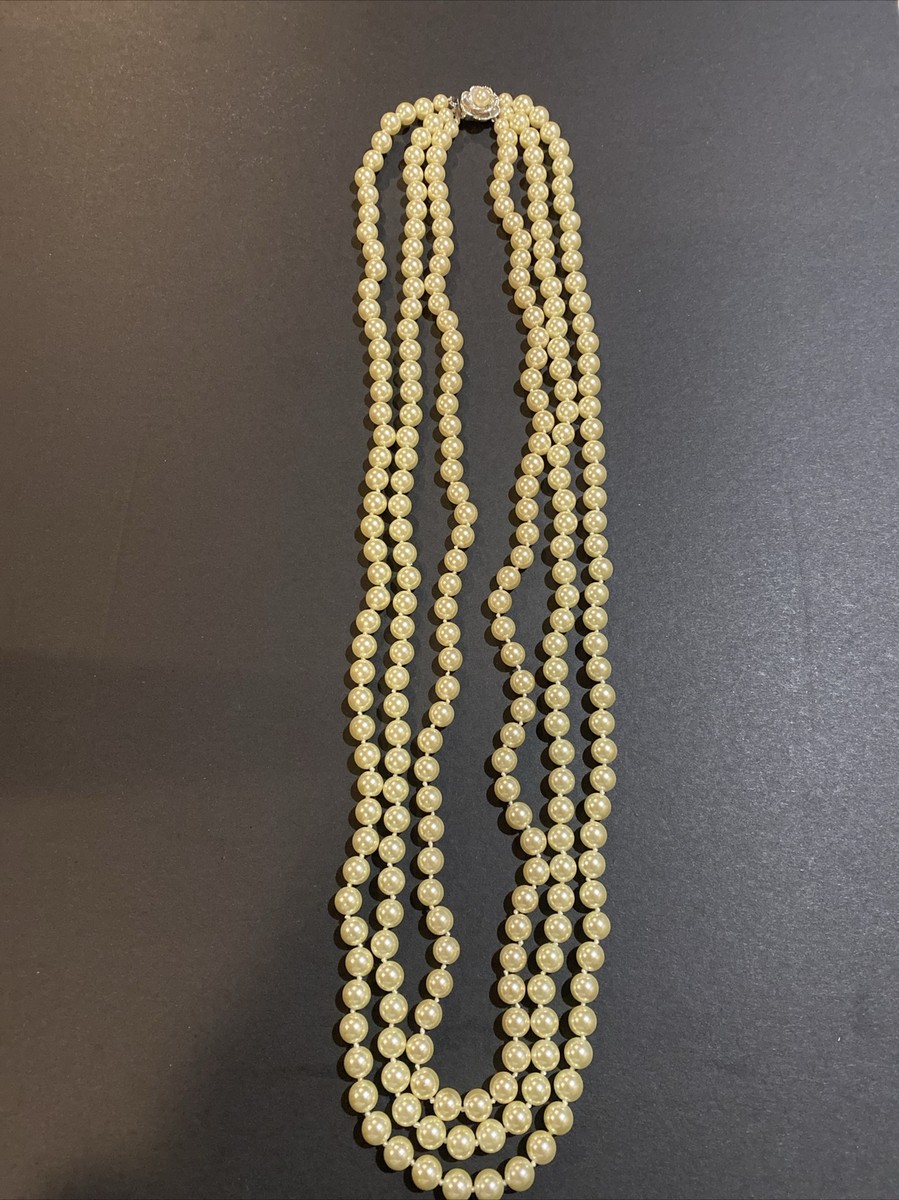 Camrose & Kross JBK Jacqueline Kennedy 3 Strand Faux Pearl Flower