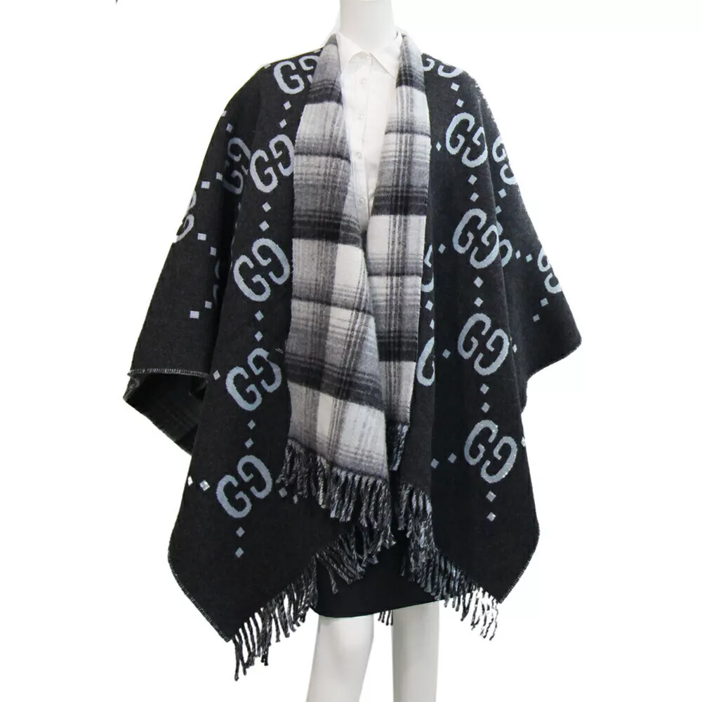Gucci étole 553118 gris bleu clair 100% laine occasion cape manteau châle couverture GG