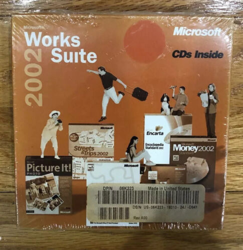 Microsoft Works Suite 2002 SEALED!  for Windows CD's FROM DELL Brand new! - Afbeelding 1 van 3