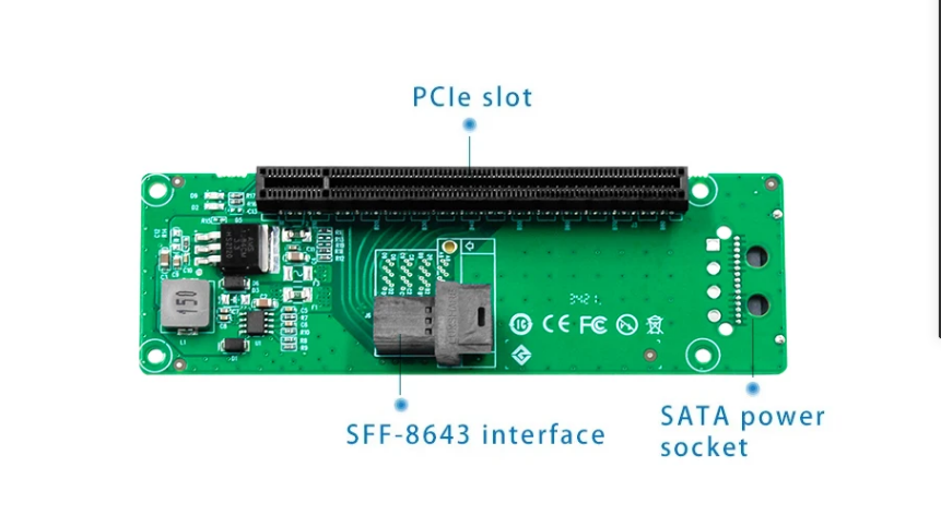 Carte Adaptateur PCIe Vers U.2 SFF-8643 – Support PCIe 4.0/3.0 X4 Pour SSD Intel 750 2.5 Pouces | Connecteur Mini-SAS HD, Profil Bas Inclus