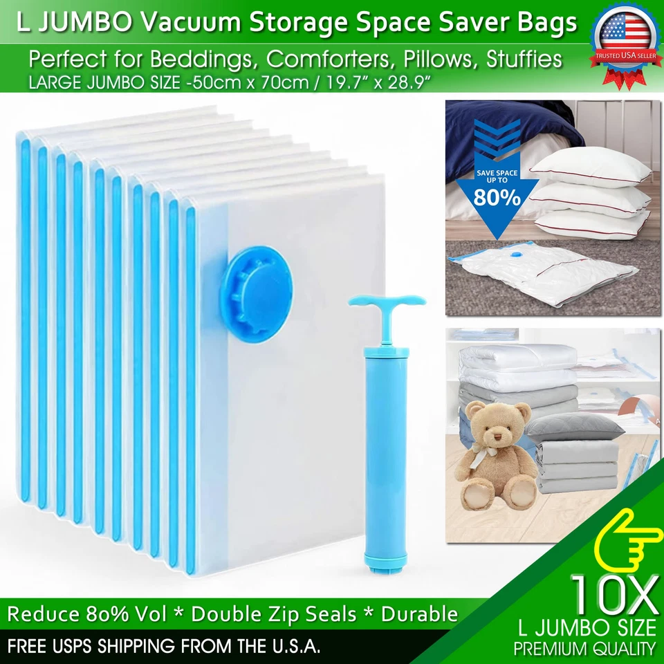 Jumbo Vacuum Storage Bags XL XXL Bedding Clothes Travel Space Saver w/ Hand Pump - Image 3 of 4