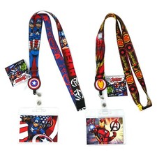 Avengers Captain America  Iron Man Lanyard w/ Retractable Card Holder 2 Pack 