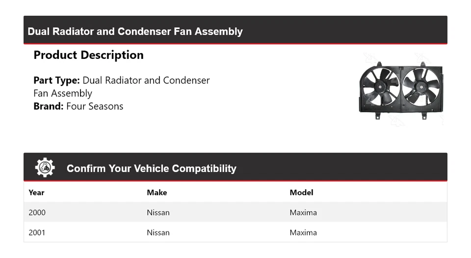 Conjunto de ventilador condensador y radiador doble para Nissan Máxima 2000-2001 4 estaciones Foto 2 de 4