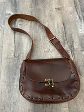 Vintage style Distressed Eddie Bauer leather Satchel cognac dark brown