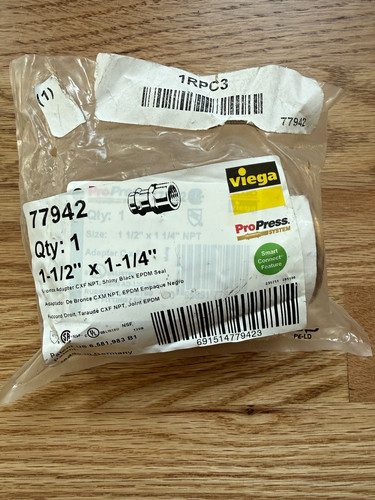 Viega ProPress Bronze Straight Adapter 1-1/2 x 1-1/4 EPDM Seal 77942