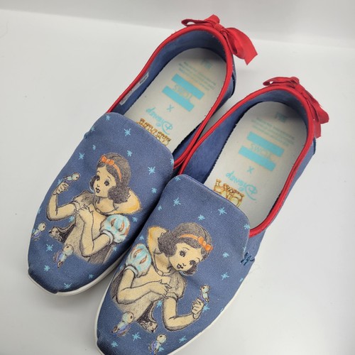 TOMS X Disney Womens Snow White Shoes Navy Canvas Stars Flat Ones Red Bow 6.5 - Picture 4 of 10