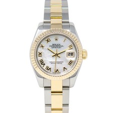 Rolex Lady-Datejust Steel & Gold 179173 MOP Roman, Oyster, Box & Papers!