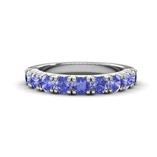 Sterling Silver 925 Tanzanite Brilliant-Cut Round 3.00mm Half Eternity Band Ring
