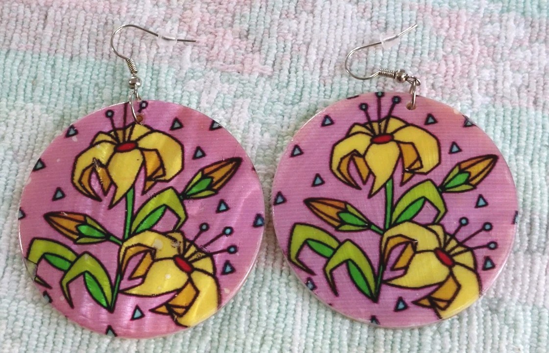 Large Thick Heavy 2" Round Shell Dangle Pierced E… - image 1