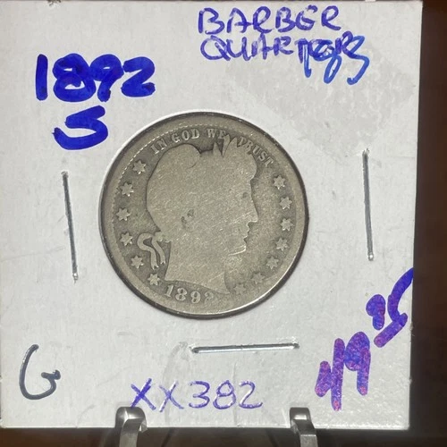 1892 S SEMIB KEY BARBER QUARTER In Good ++ Condition XX382