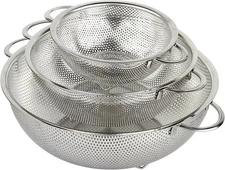 3-Piece Stainless Steel Mesh Micro Perforated Strainer Colander Set Durable