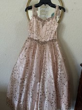 Girls Pink Gold Sequin Embroidered Ball Gown Dress Long Formal Lace-Up