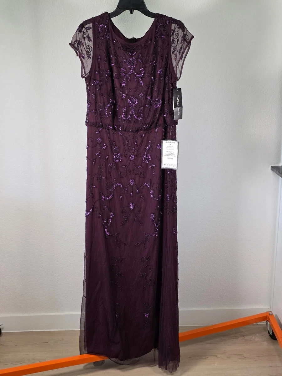 Maxi Vestido Adrianna Papell Nuevo con Etiquetas Cuentas Púrpura 14W Talla Grande Vestido Formal $189