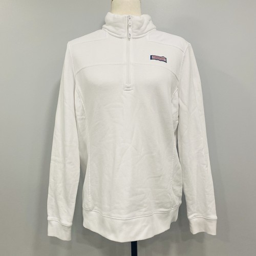 VINEYARD VINES L White Pop Terry 1/4 Zip Shep Pullover Top Preppy Athleisure